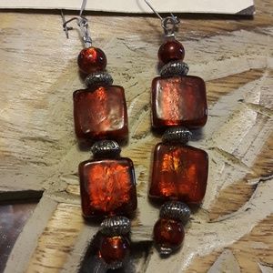 Deep Red glass beaded earrings